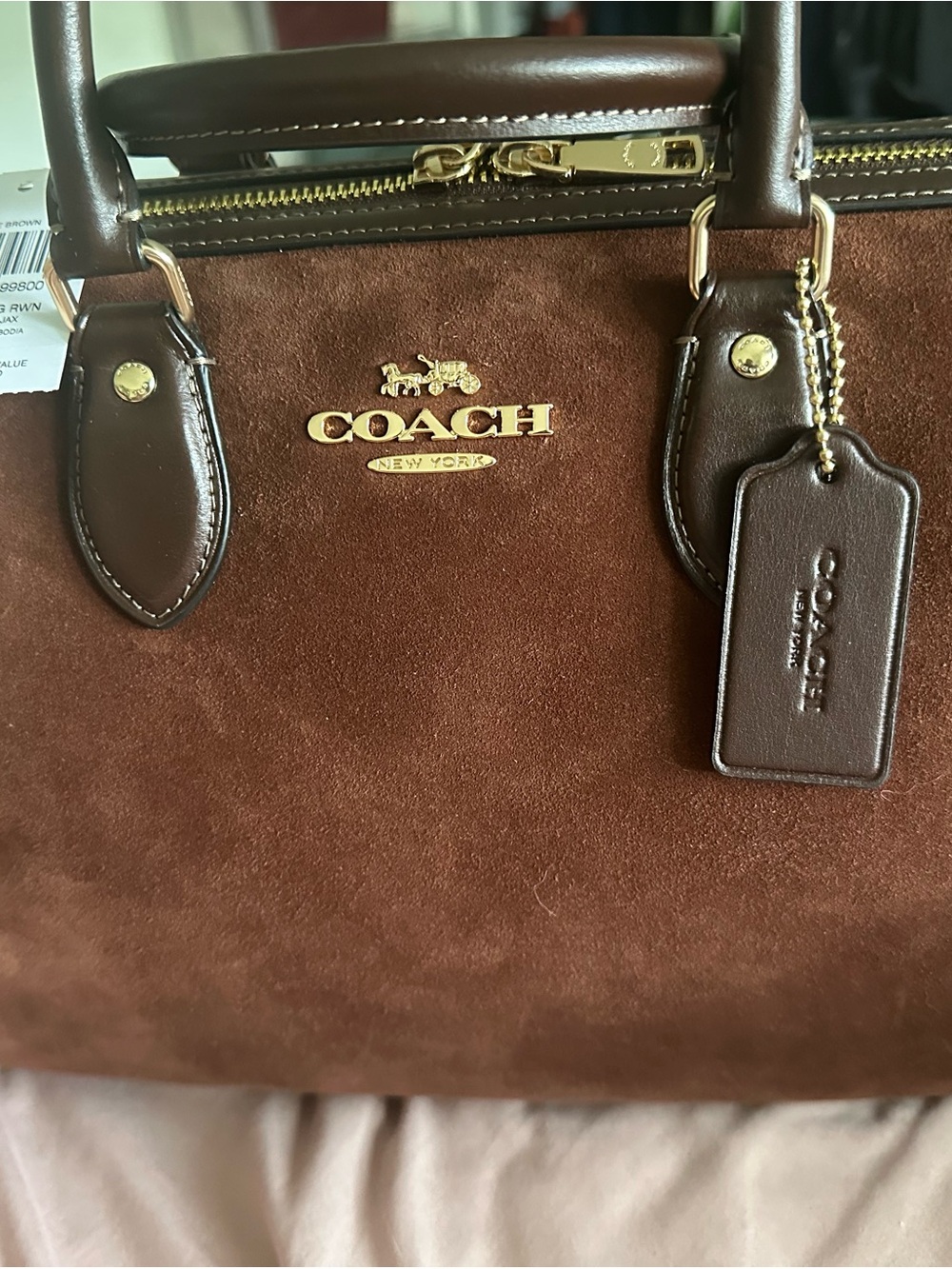 Coach Brown Suede Leather Briefcase Satchel with Gold Hardware